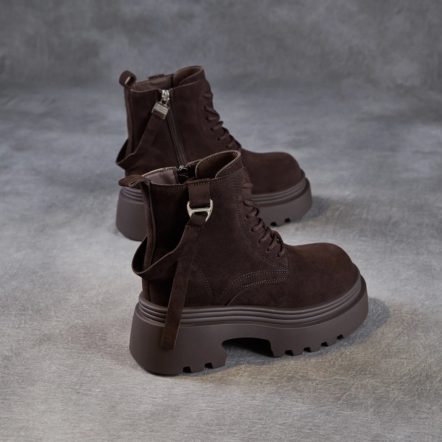 6.5cm Cow Suede Genuine Leather Women Booties Elthnic Pumps Comfy Ankle Knee High Spring Motorcycle Shoes Flats Platform Wedge