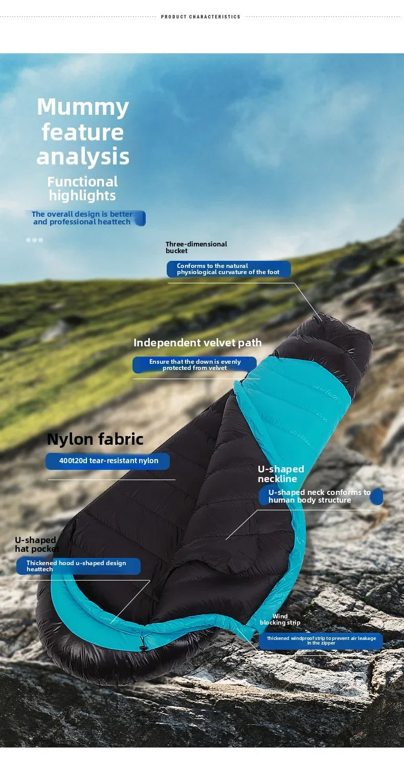 SKY ICEJingchan Mummy Down Sleeping Bag for Adults Outdoor Camping Winter Thickened Goose Down Cold-Proof Warm