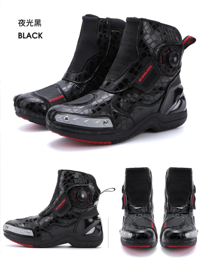 Retro Men Motocross Boots Waterproof Urban Riding Shoes Black Leather Motorcyclist Boots Wear-resistant Motorcycle Racing Shoes