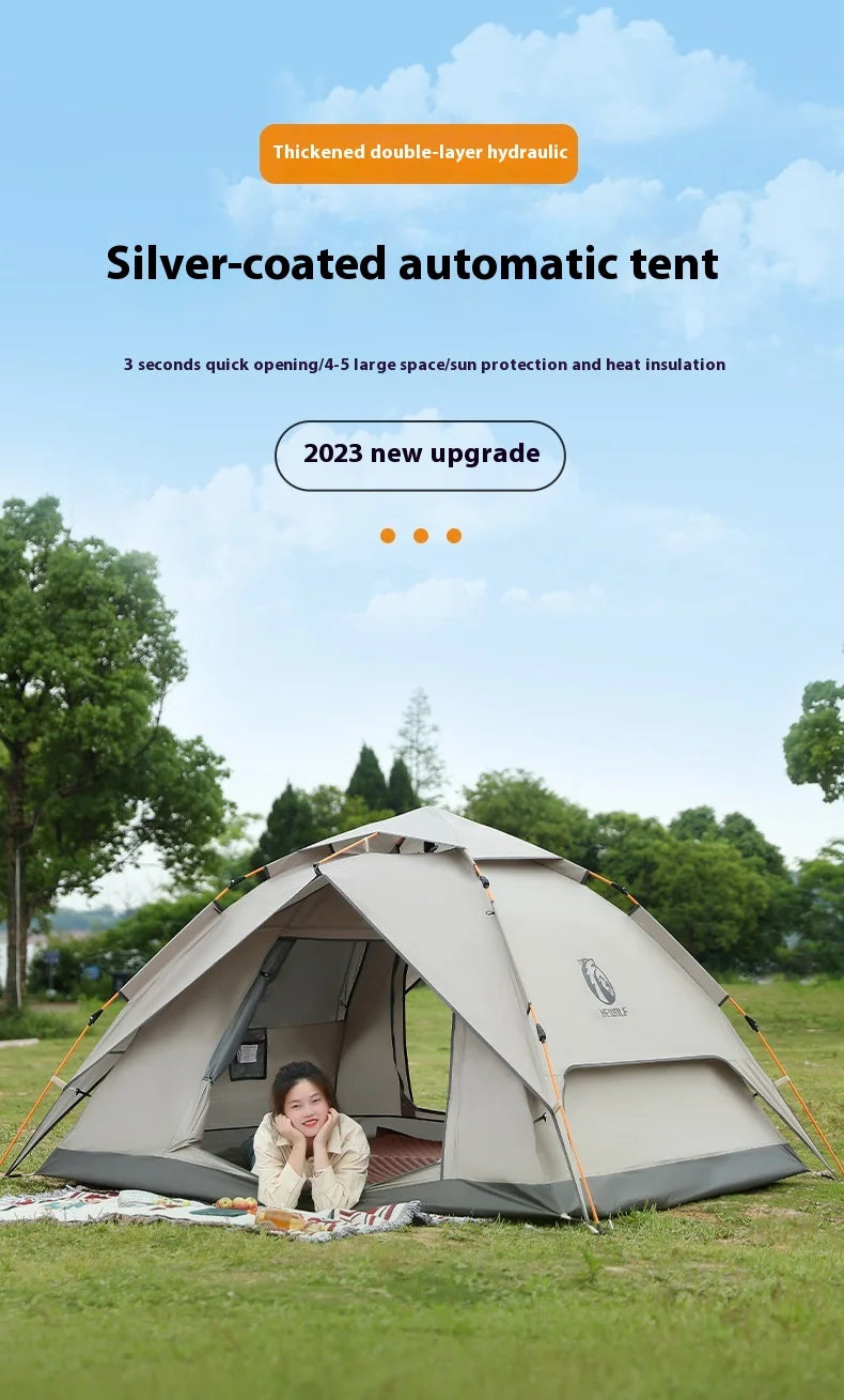 HeWolf Outdoor Double-layer Silver-coated Picnic Tent Automatic Folding Portable Waterproof Sunscreen Quick-Open Camping Tent