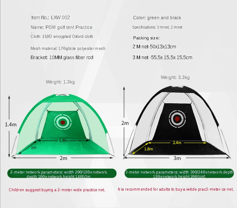 PGM Brand Golf Hitting Cage Indoor 2M 3M Golf Practice Net Tent Garden Grassland Golf Training Equipment Mesh Mat Outdoor Swing