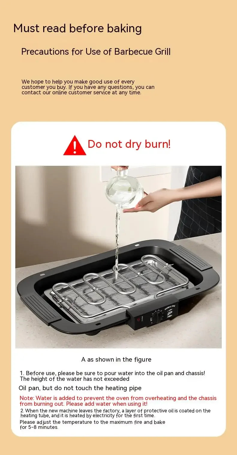 Electric Grill Indoor Smokeless Portable Food Barbecue Grill Smokeless Household Barbecue Grill Barbecue Skewers Portable Stove