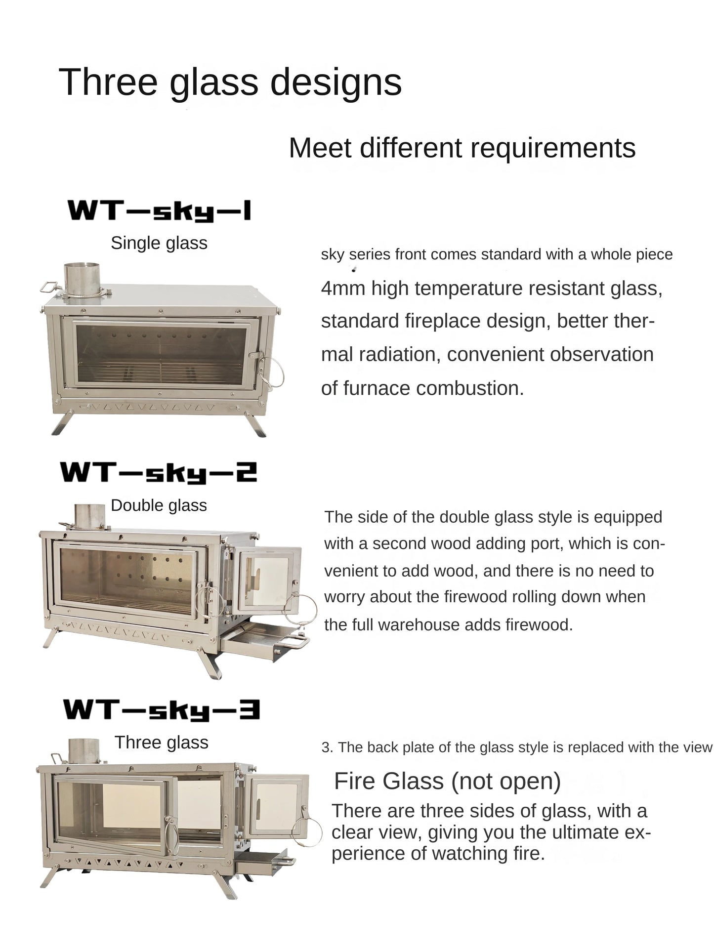 WT-Sky-430 Folding Fireplace Multifunctional Wood Stove Secondary Air Intake Outdoor Camping Heating Stove