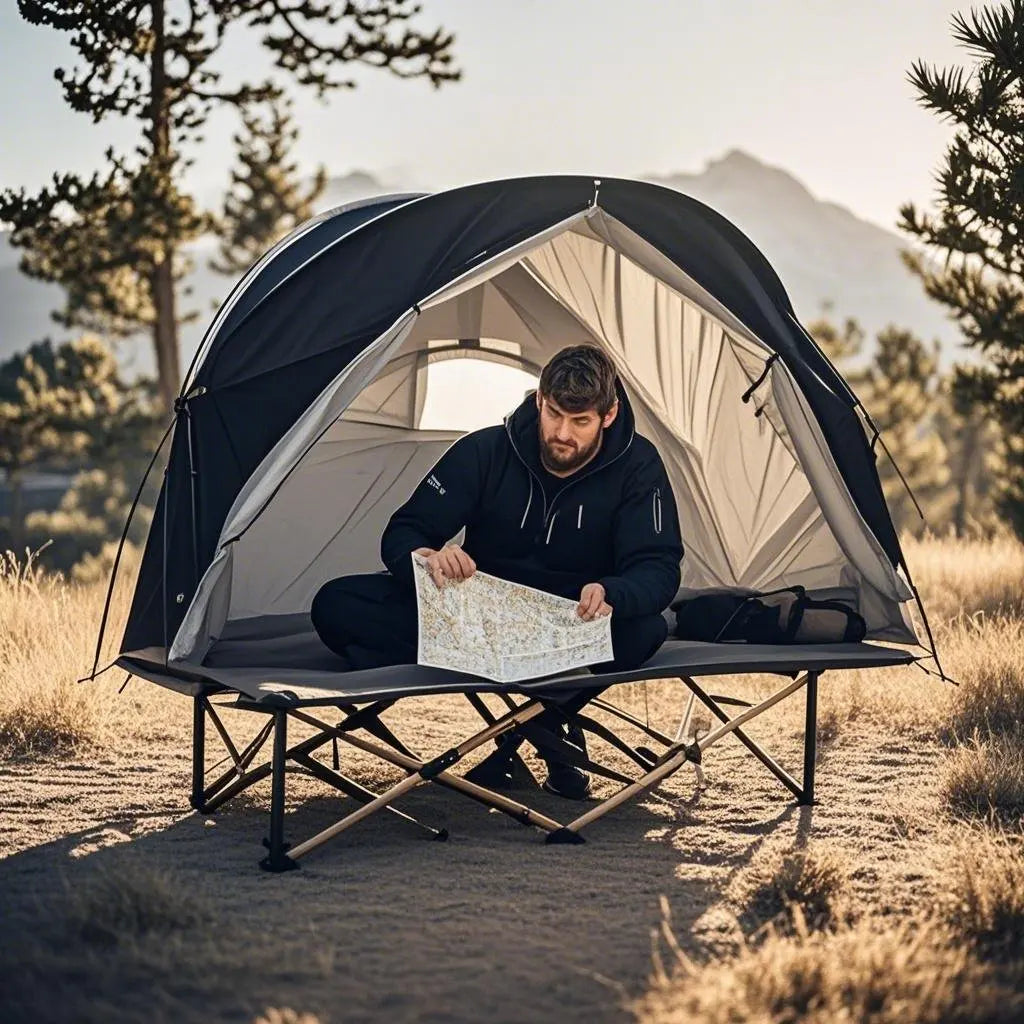 All-Season Camping Cot Tent 1-Person - Sturdy Cross-Braced Structure, for Fishing or Outdoor Activities,, Compact & Portable