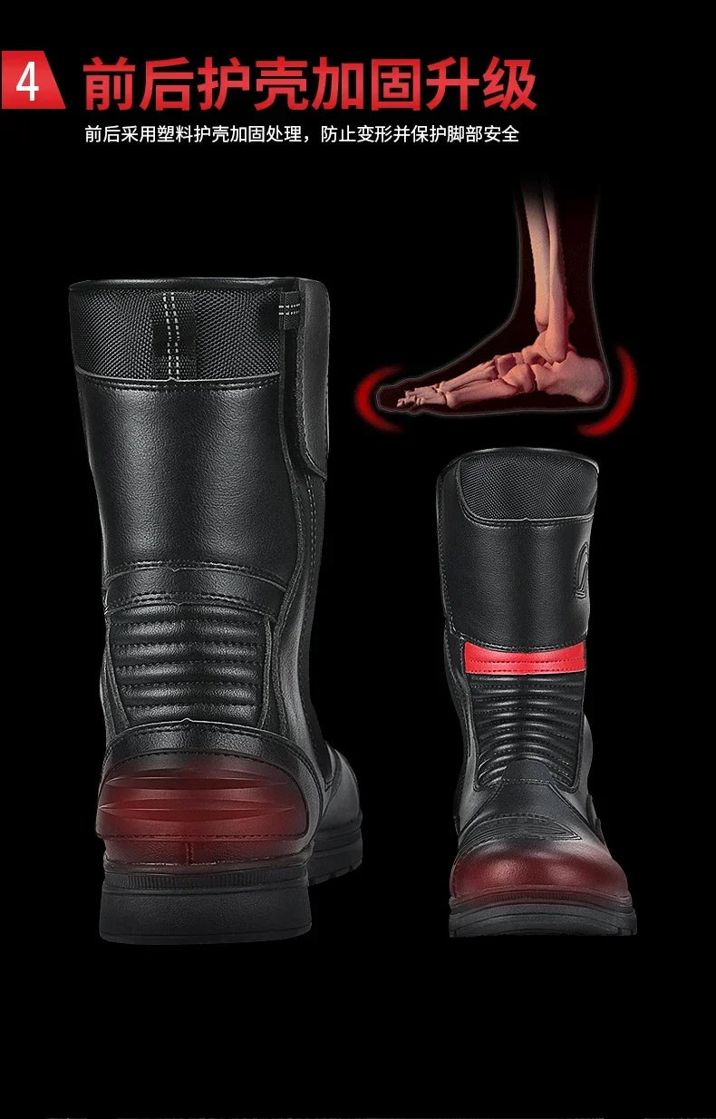 Anti-Slip Road Racing Motorcycle Boots with High Traction Rubber Outsoles Long Moto Shoes for Men Women Safety Riding Gear B1006