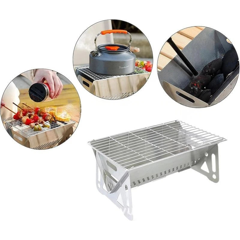 Outdoor Camping Charcoal Barbecue Grill For Party Beach Picnic Bbq Stove , Portable Stainless Steel Bbq Charcoal Grill