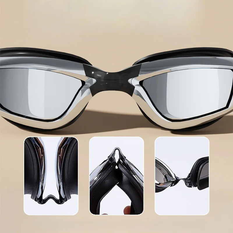 Professional Swimming Goggles with Earplugs Adult Anti-fog UV Protection Lens Men Women Waterproof Adjustable Silicone Glasses