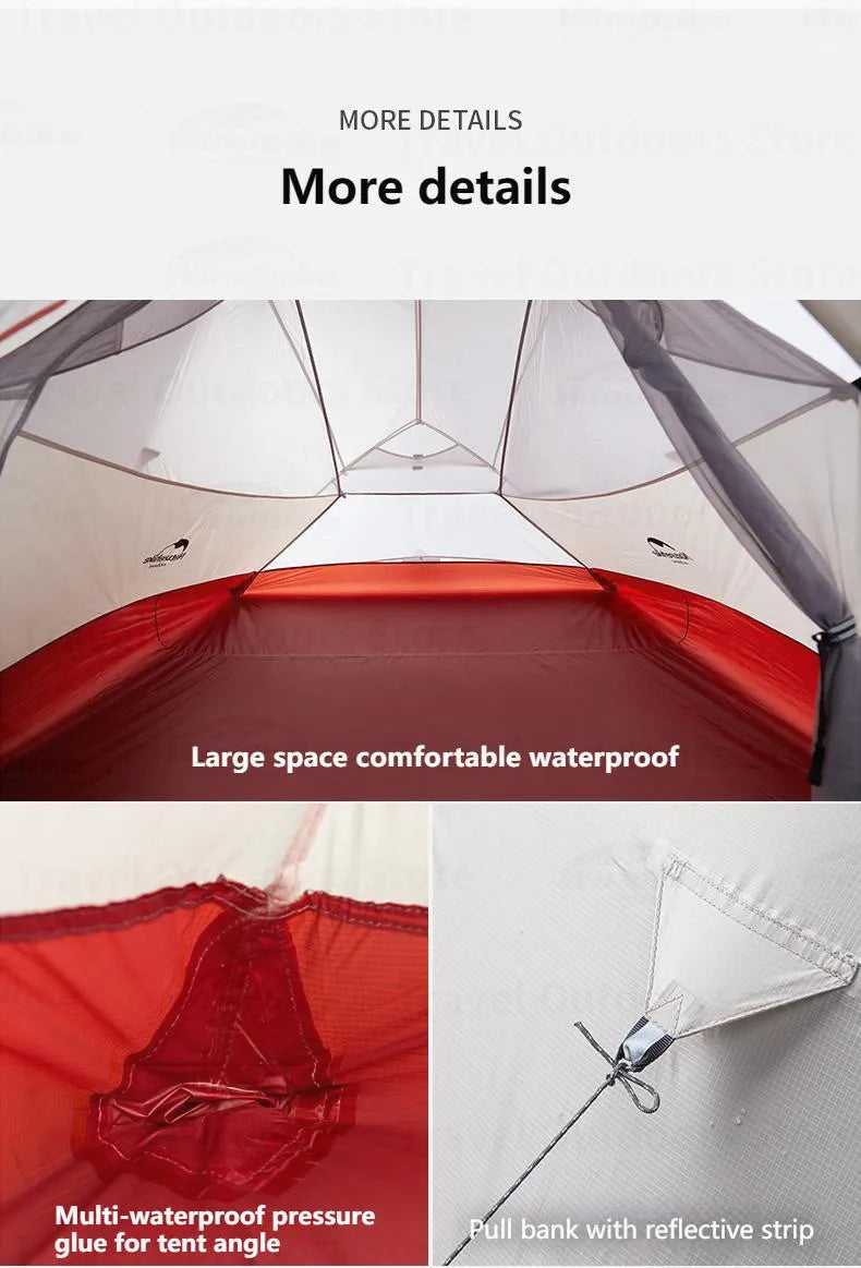 Naturehike Cloud Up Hiking Tent 210T/20D Silicone Double Layer 2 People Tent Ultralight Portable Aluminum Pole Camping Tent