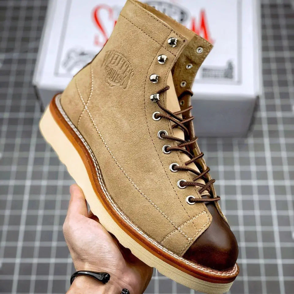 New Arrival! Vintage Motorcycle Boots Casual Men Ankle Boots Cowhide Leather Shoes Wedge Tooling Desert Boots Motorcycle Shoes