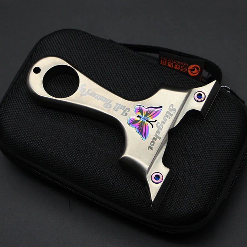 High Precision Butterfly Slingshot Outdoor Hunting Shooting Stainless Steel Competitive Slingshot Catapult With Flat Rubber Band