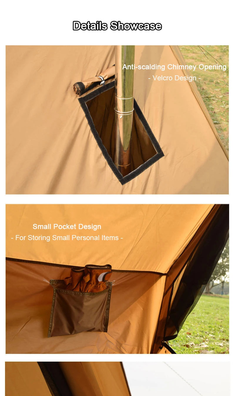EMER Camping Hot Tent with Chimney Window Outdoor Ultralight Tipi Teepee Tent Pyramid Double Layer Bushcraft 2-Person BC Tent