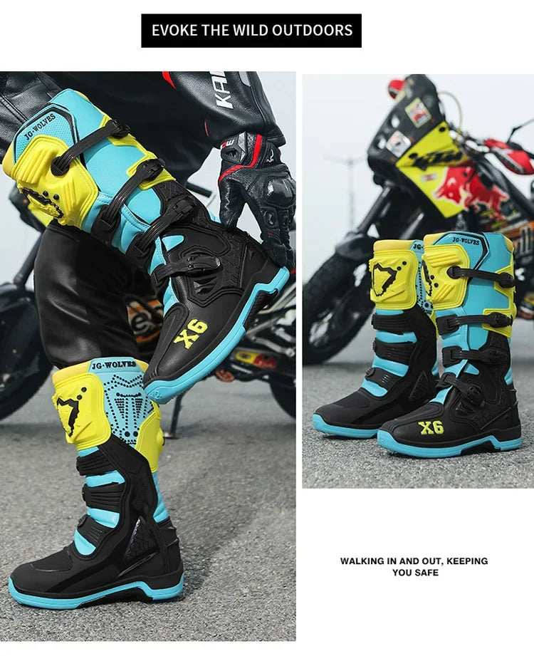 JG · WOLVES/Nine-strand Wolf Off-Road Motorcycle Riding Shoes Rally Forest Road Boots Men's Anti-Drop Knight Equipment