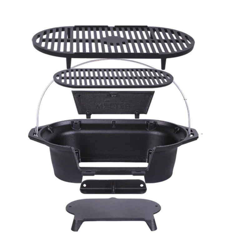 Outdoor Portable Cast Iron Charcoal Grill, Barbecue Stove