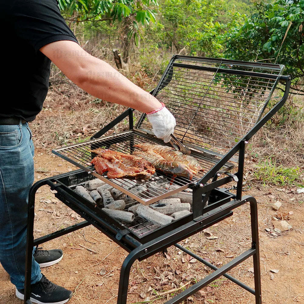 Outdoor dismantling of BBQ charcoal chicken flipping and rotating grill mesh frame for courtyard  beef oven,
