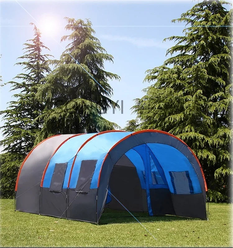 New Exercise BBQ Camping Large Tunnel Tent One Room Two Living Rooms Rainproof Ten People Outdoor Equipment Camping Supplies