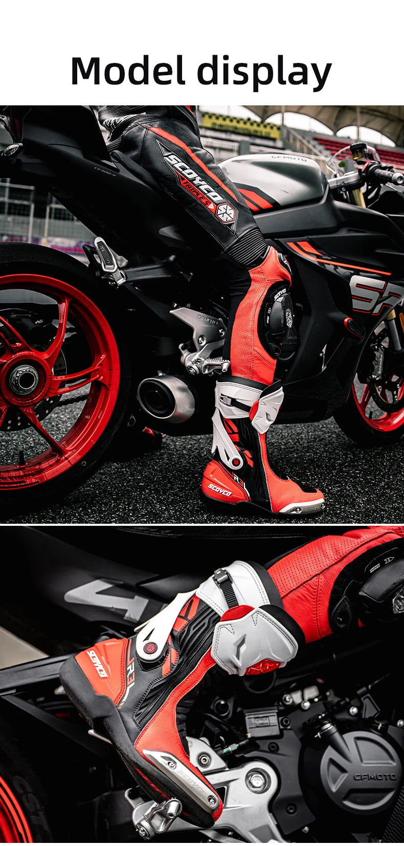 SCOYCO Motorcycle Boots Men Non-slip Anti-fall Professional Motorbike Racing Track Long Boots Mid-Calf Riding Protective Shoes