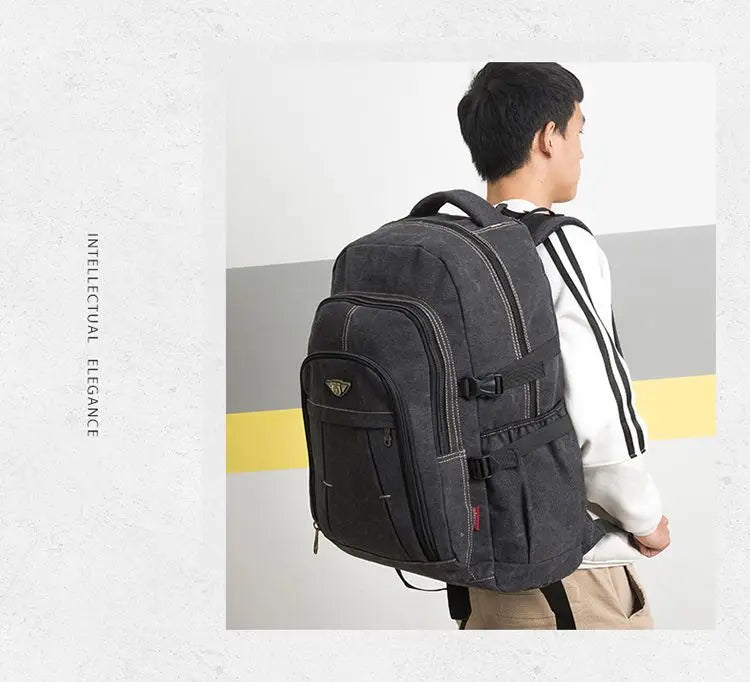 70L Thick Canvas Camping Backpack Large Capacity Waterproof Outdoor Trekking Travel Climbing Bag Luggage Rucksack Men Hiking Bag