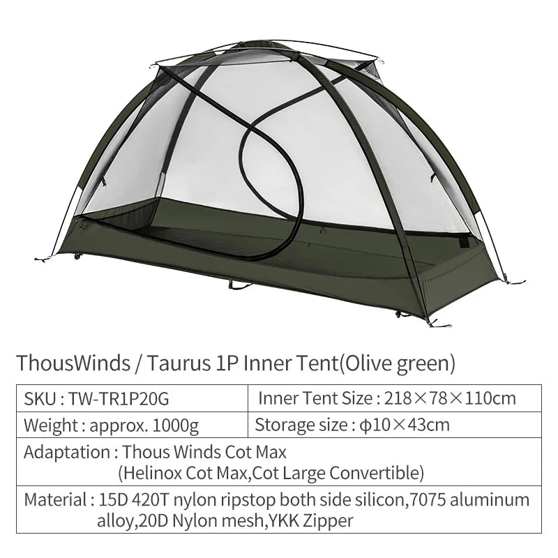Thous Winds Taurus 1 People Camping Tent Ultralight Hiking Tent Backpack Outdoor Cot Tent 15D Nylon Ripstop Both Side Silicon