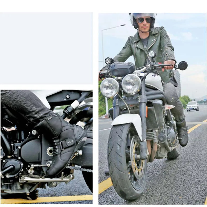 ARCX Motorcycle Boots Genuine Cow Leather Motocross Boots waterproof Moto Boots Motorbike Riding Boots Black Botas Moto