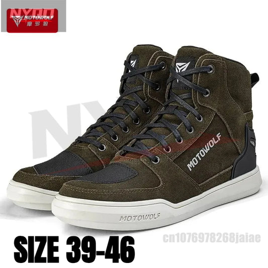 MOTOWOLF Motorcycle Boots Summer Breathable Leather Ventilated Riding Shoes Retro Anti-Slip Off-road Biker Shoes for Men Women