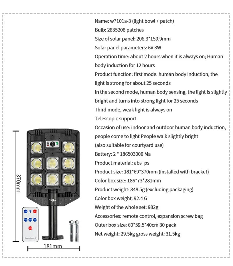Newest Solar Street Lights Motion Sensor LED Solar Flood Light Dusk To Dawn Outdoor IP66 Waterproof LED Security Lamp for Yard