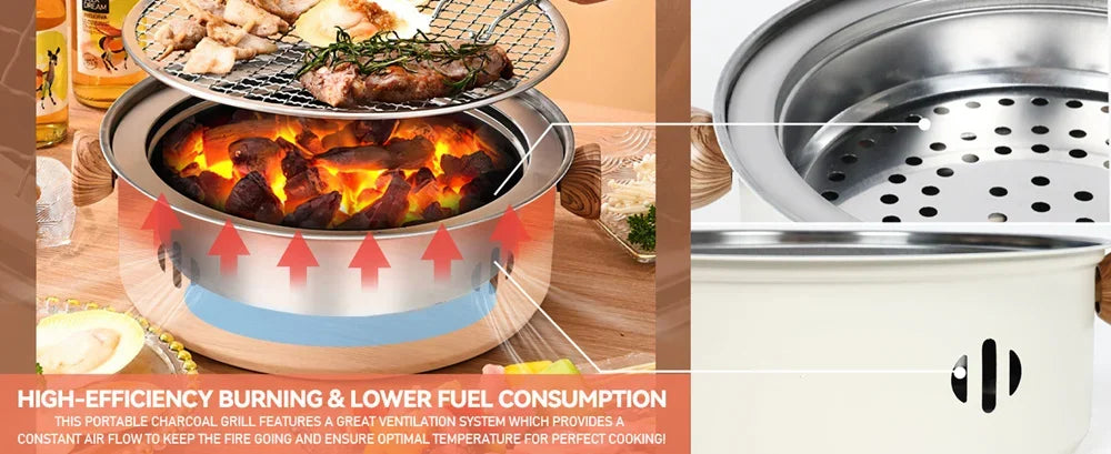 Mini Charcoal Barbecue Grill for Home Outdoor Camping Beach Picnic BBQ Grill Barbecue Stove, Multifunctional Charcoal BBQ Stove