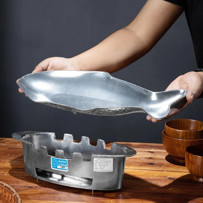 Thai Restaurant Grilled Fish Plate-Specialty Household Tableware Heated Grilled Fish Stove Dining Table Dry Pot Practical Decor