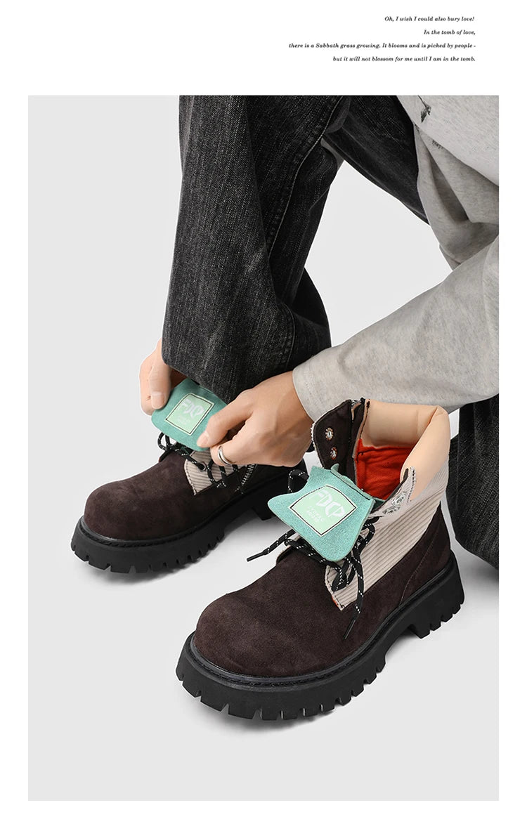 High quality Luxury Leather Boots Man Yellow High top Shoes Winter Men's Ankle Boots Street Motorcycle Shoes botas para hombre