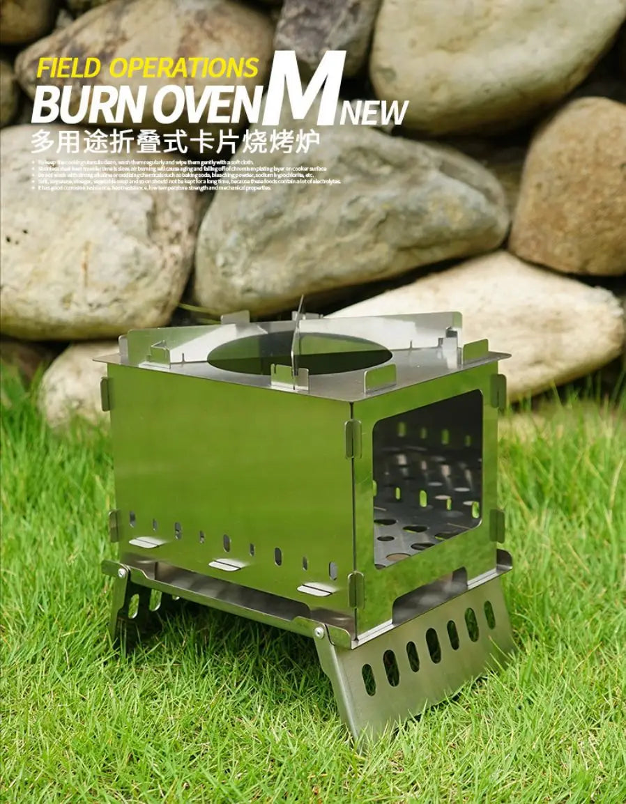 Stainless Steel Folding Camping Stove,Portable Outdoor Barbecue Grill Firewood Stove Folding Stove Burning BBQ Tools Fire Table