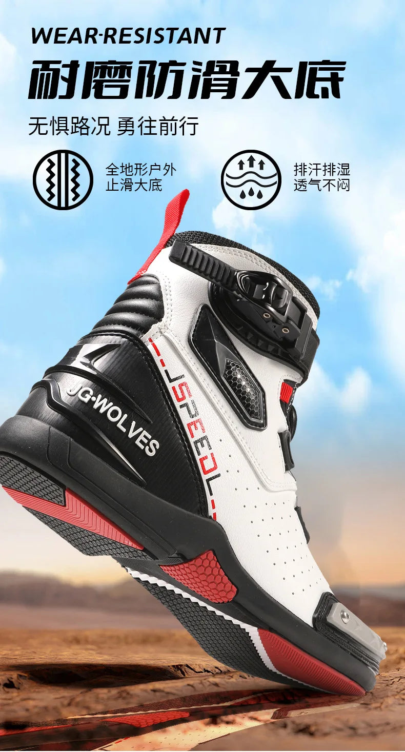 Motorcycle Boots Man Leather Motos Riders Protective Motocross Boots Waterproof Non-slip Motocross Mountain Racing Shoes