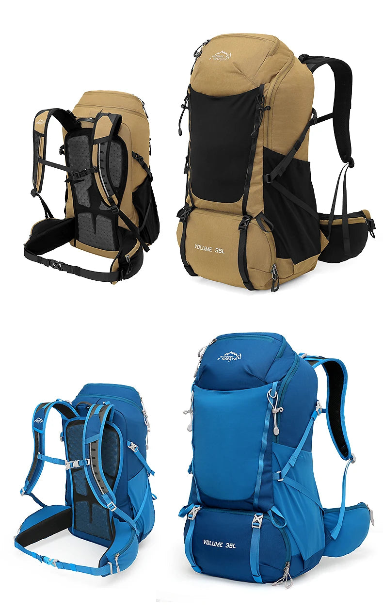 Internal frame waterproof hiking camping backpack with rain cover, large lightweight travel day backpack for climbing