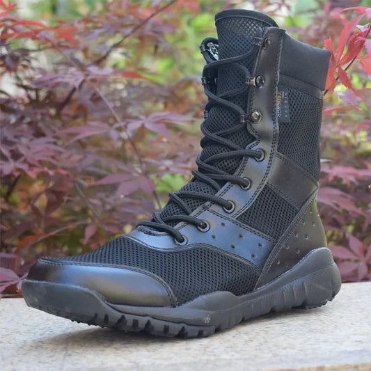 Waterproof Lace Up Tactical Boot Fashion Mesh Motorcycle Men's Work Shoes 47 48 Light Men Combat Ankle Boots