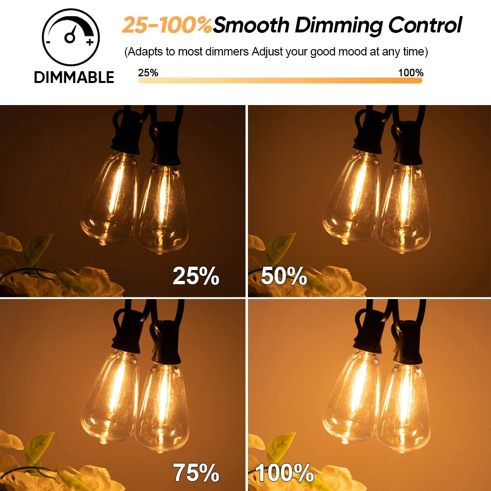 ST38 LED Solar String Light Dimmable Outdoor Shatterproof Garden Solar Powered String Lights with Remote Bistro Cafe Camping Dec