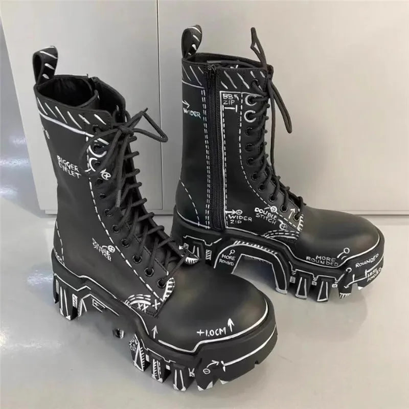 Thick Bottom Man High Top Boot Fashion Men Lace Up Black Boots