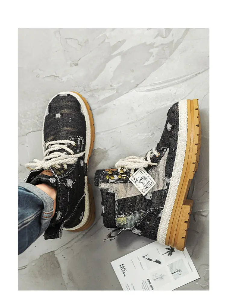 Motorcycle Riding Shoes Casual Commuter Boots Protective Fall Resistant Wear Boots Four Seasons Riding Shoes Denim Casual Shoes