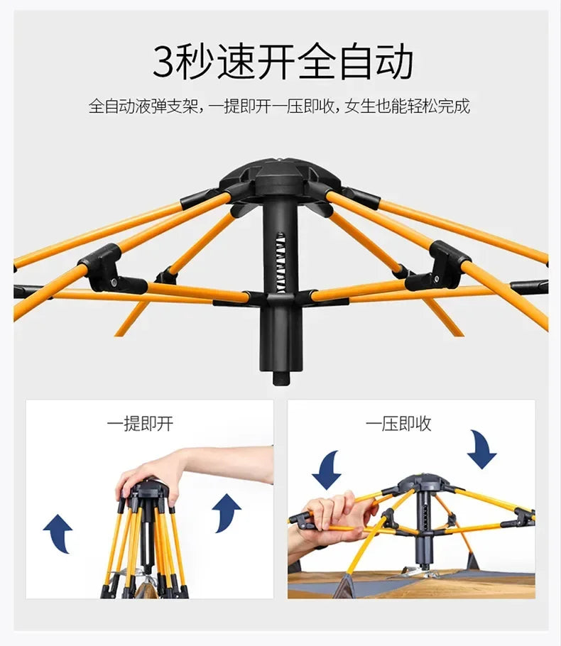 Fully Automatic Double Dec ker Hexagonal Tent for 3-4 People Camp ing Rain Proof Camping, Quick Opening Beach