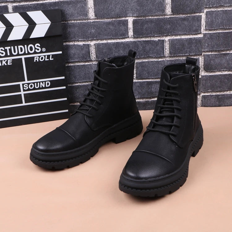 England style men fashion party banquet dress platform boots original leather shoes cowboy autumn winter boot motorcycle botas