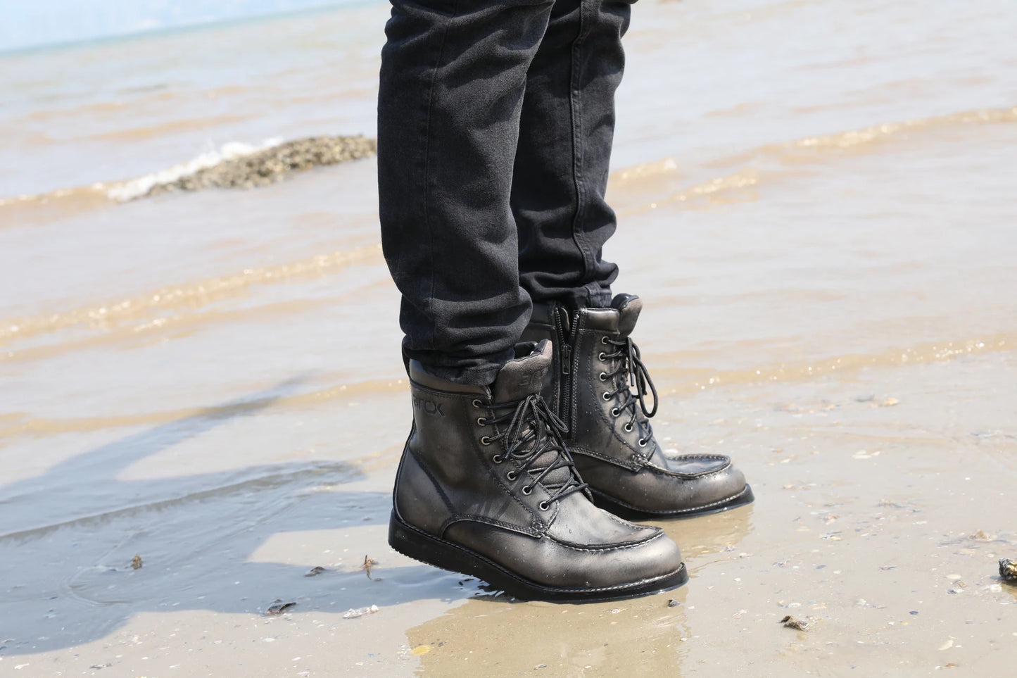 ARCX Men's Vintage Black Genuine Leather Motorcycle Racing Boots, Retro Style Riding Footwear for Men, Durable Cowhide Car Shoe