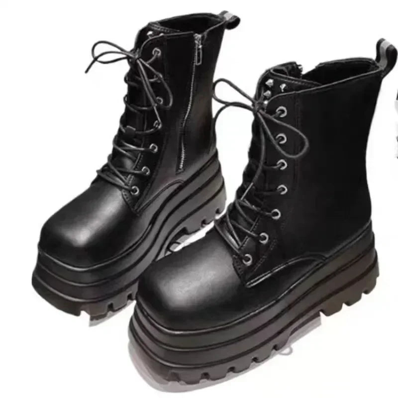 Chunky Platform White Ankle Boots Women shoes 2024 Autumn Winter Pu Leather Booties Mujer Punk Thick Bottom Motorcycle Boots