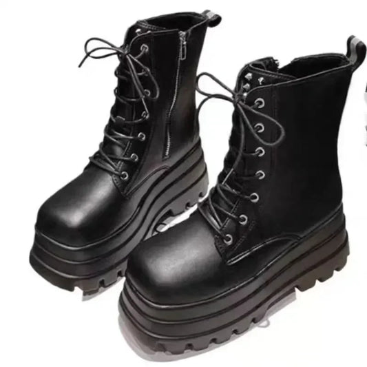 Chunky Platform White Ankle Boots Women shoes 2024 Autumn Winter Pu Leather Booties Mujer Punk Thick Bottom Motorcycle Boots