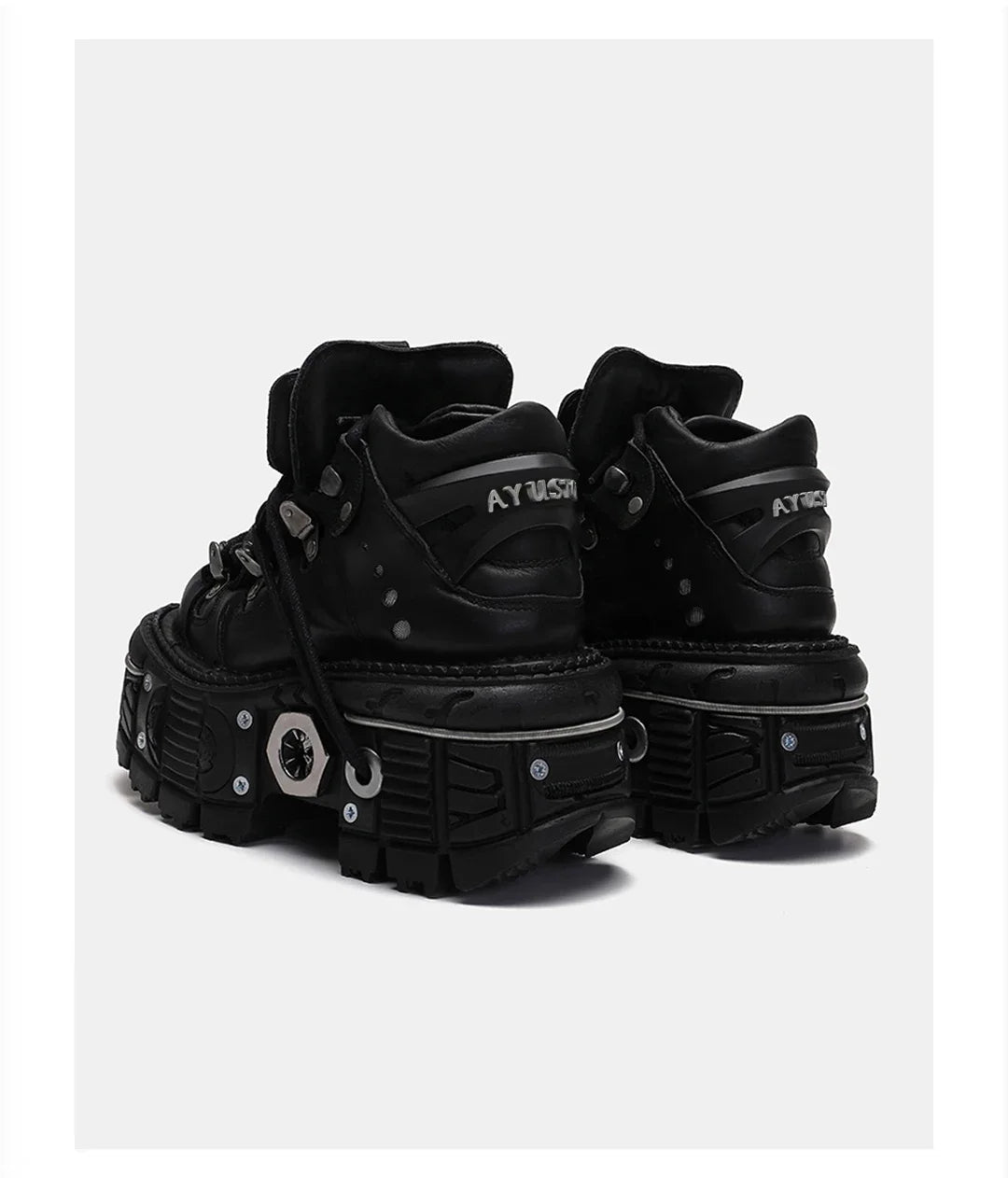 Retro Men's Motorcycle Boots Fashion Punk Rock Round Toe Leather Shoes Platform Metal Decoration Design Y2k Gothic Skull Boots