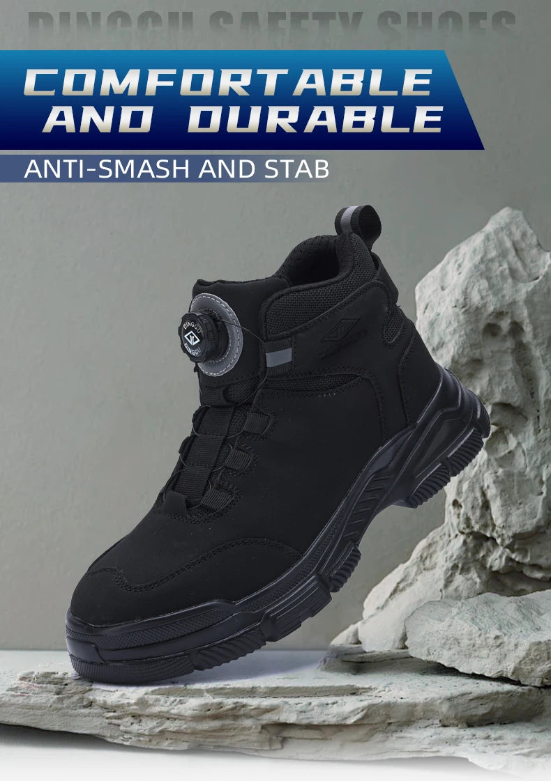 Waterproof Men Boots Rotating Buttons Safety Shoes Men Puncture-Proof Work Boots Steel Toe Shoes Light Indestructible Shoes