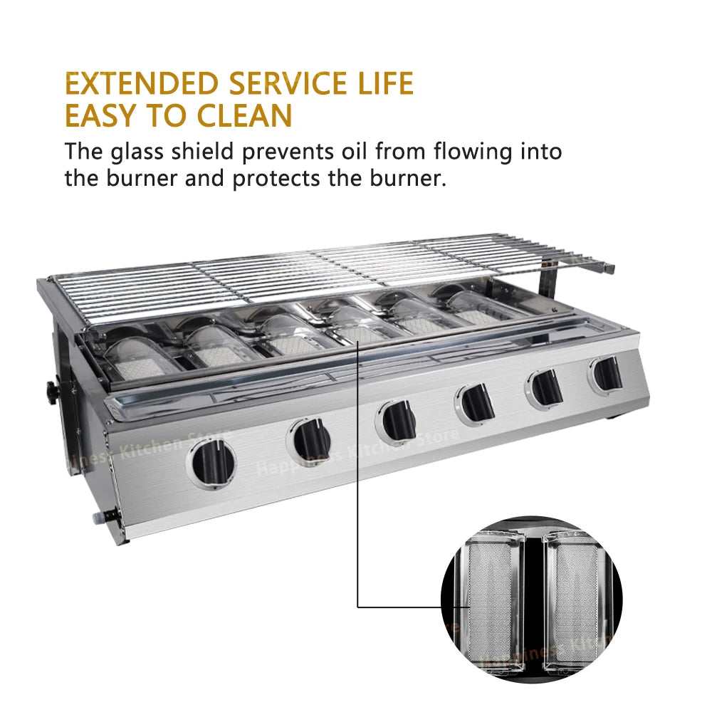 Smokeless Infrared BBQ Grill Stainless Steel Roast Stove Outdoor Barbecue Cooking Oven Glass Cover Adjust Height Hiking Kitchen