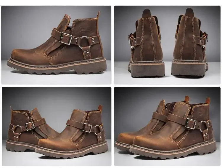 Retro leather boots for motorcycles durable men boots couple's short shoes motorcycle safety equipment motorcycle shoes