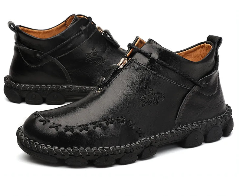 Genuine Leather Shoes Male Luxury High Quality Men Ankle Boots Outdoor Comfortable Casual Shoes Fashion Zip Men Motorcycle Boots