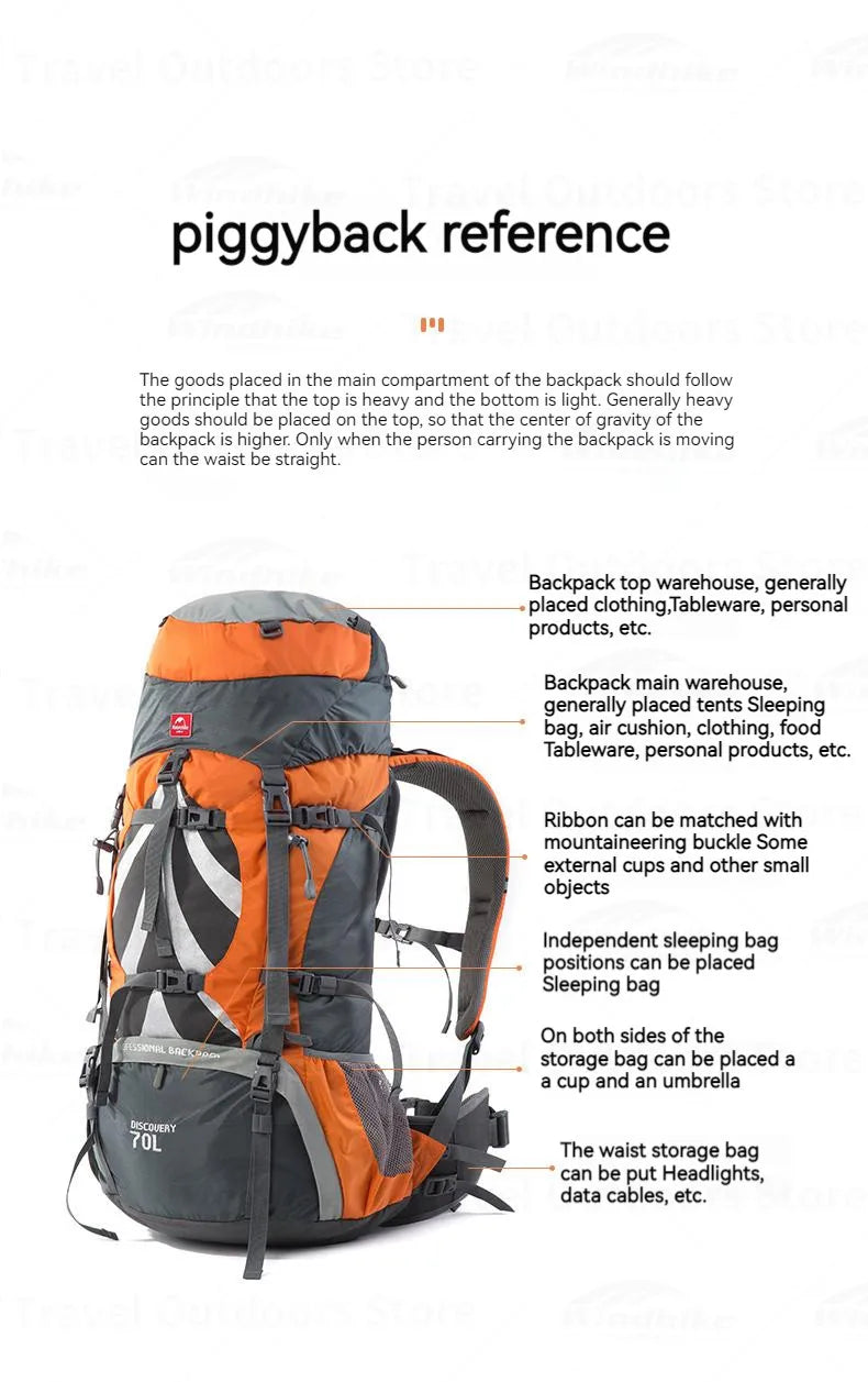 Naturehike 70L+5L Hiking Backpack Waterproof Outdoor Mountaineering Bag Knapsack Softback Big Capacity Rucksack With Rain Cover