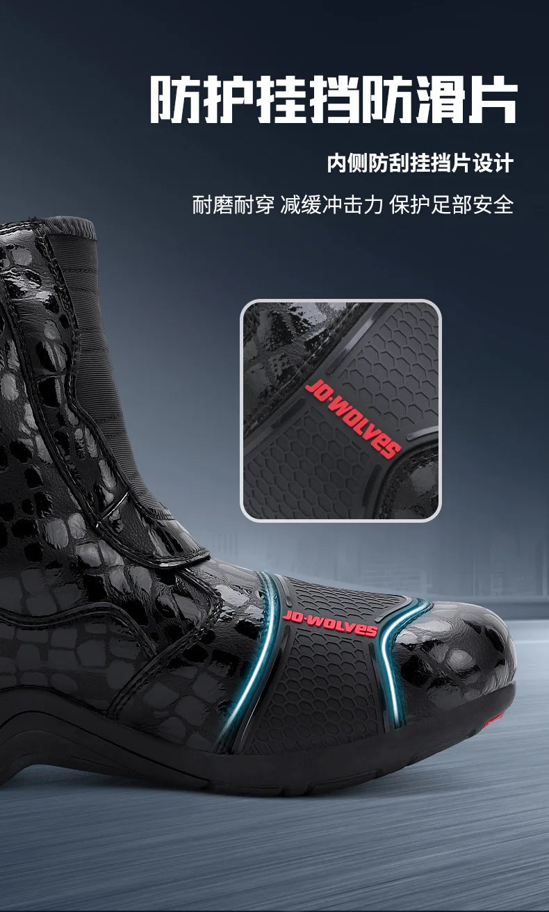 Retro Men Motocross Boots Waterproof Urban Riding Shoes Black Leather Motorcyclist Boots Wear-resistant Motorcycle Racing Shoes