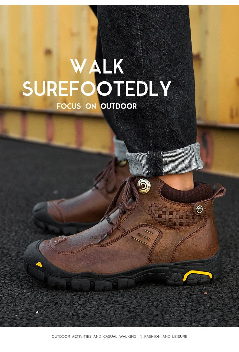 Motorcycle Riding Boots with Winter Velvet Style Warm Waterproof and Non Slip Outdoor Leisure Hiking Shoes Motorcycle Boots