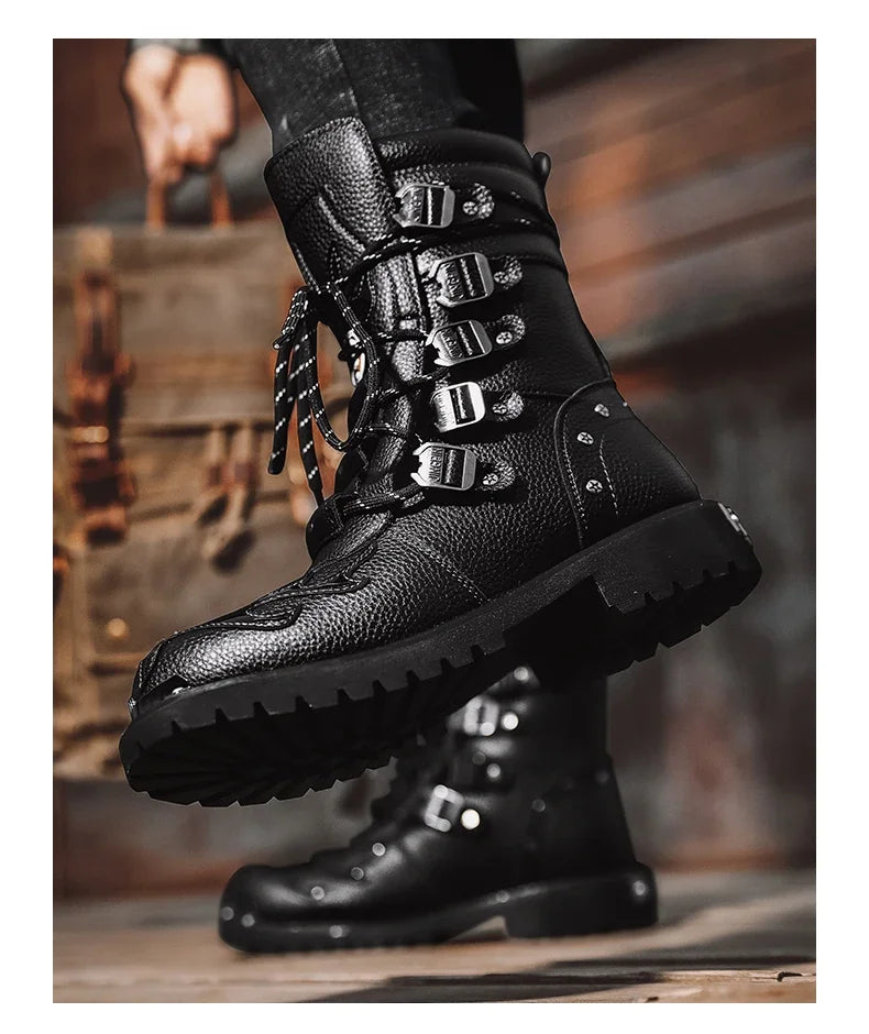 Motorcycle boots four season new men's outdoor fashion plus size high top Cycling shoes comfort anti-collision protective boots