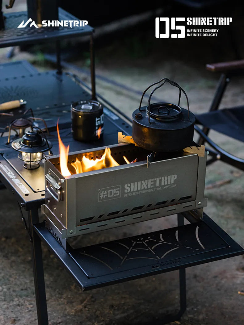 Outdoor Camping Second Burner Stove ShineTrip Thickened Stainless Steel Multifunctional Collapsible Portable IGT Half Unit Grill